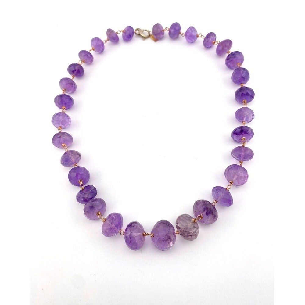 Huge Faceted Amethyst Beads Gold Filled Necklace Artist Signed OOAK 20 Inches